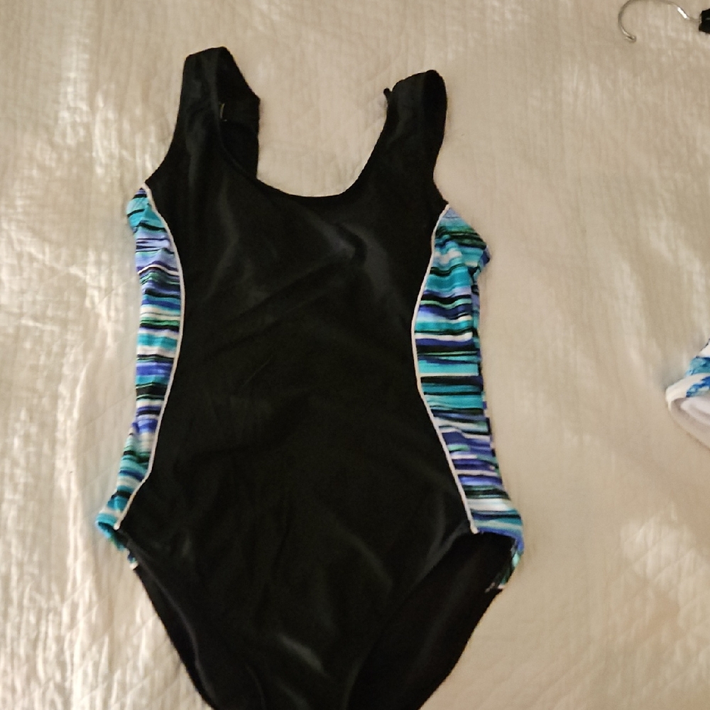 Ladies Bathing Suit.  Black With Prerty Colors In Sides.